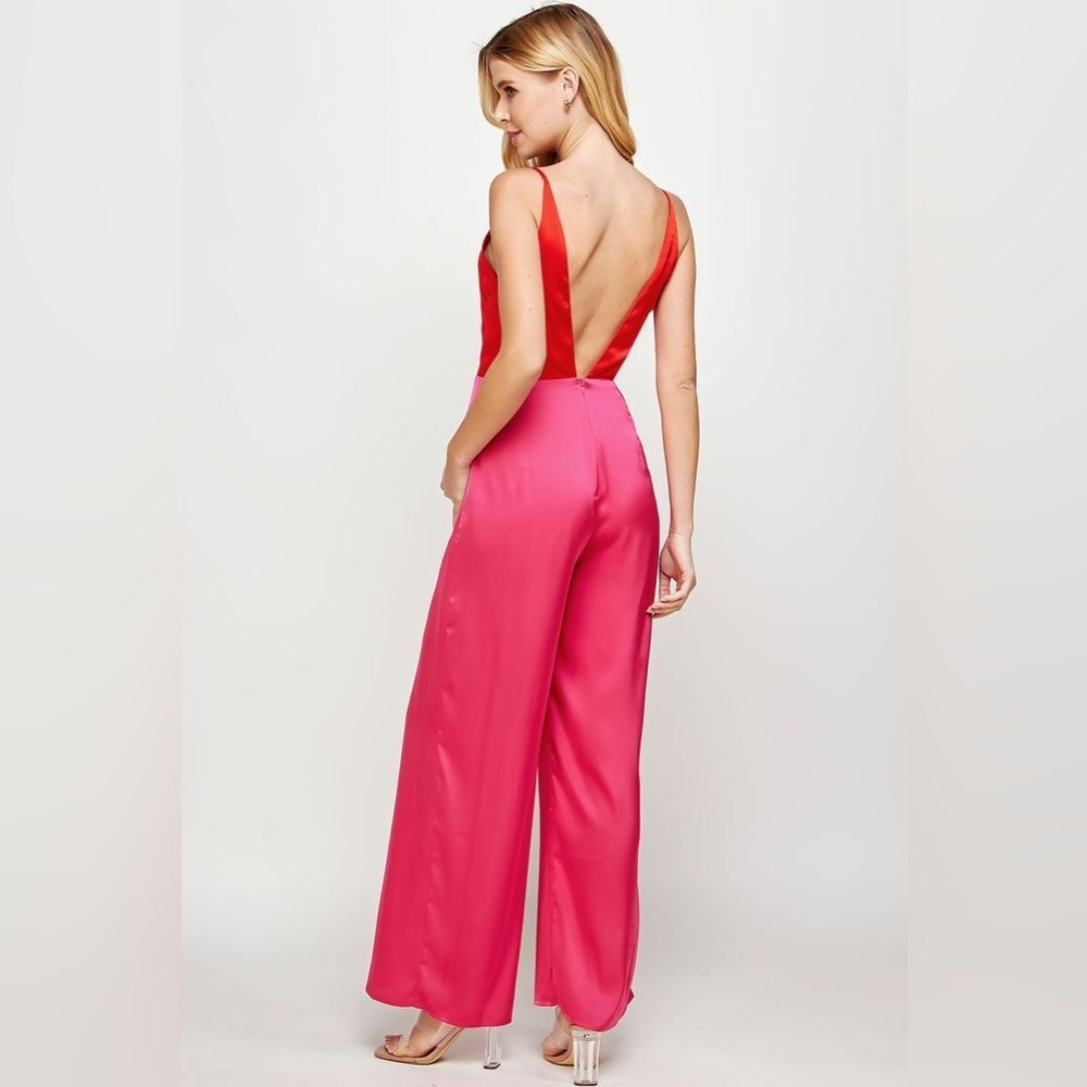 Strut & Bolt Pink And Red Color-Block Wide-Leg Ju… - image 3